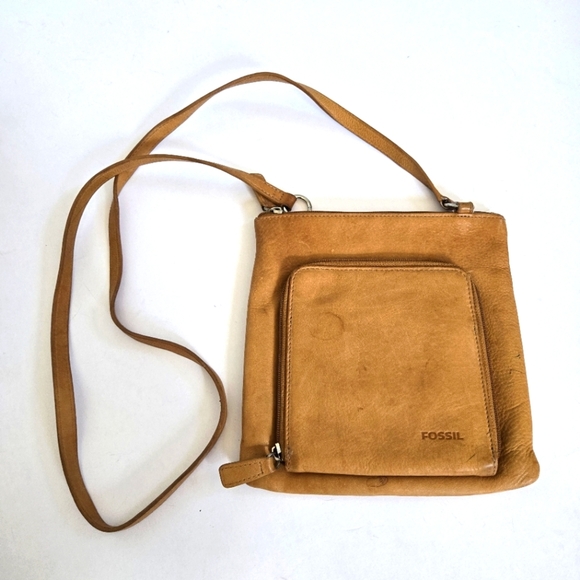 Fossil Brown Leather Crossbody Small Wallet Bag with Small Pouch - Picture 1 of 8